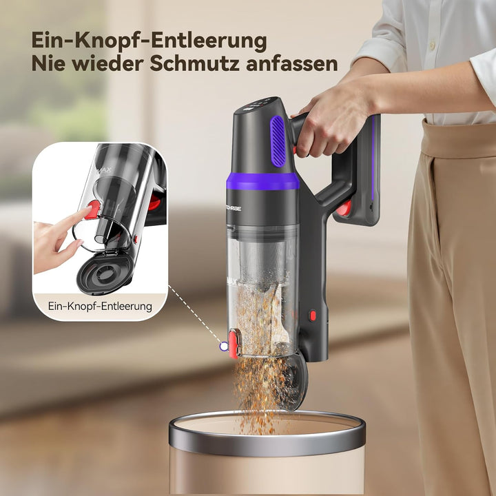 TechRise Akku Staubsauger 45000Pa/500W/60Min, Anti-Tangle-Bürste & 8-in-1-Funktion (Selbststehend) S