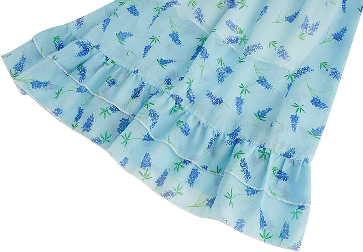 BONNY BILLY Mädchen Kleider Freizeit Blumen Sommerkleid Strandkleid Chiffonkleid Maxikleid mit Rüsch