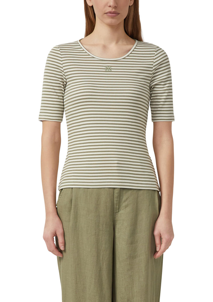 s.Oliver Damen Geripptes T-Shirt im Slim Fit mit Stickerei T-Shirt Langarm 44 79g3_olivgrün, 44 79g3