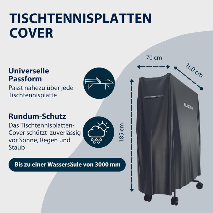 HUDORA Tischtennisplatten Abdeckung in 187x72x156 cm - PU-beschichtete Tischtennis Hülle - Schutz vo