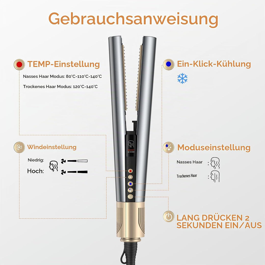 OKWRAP Air Straightener 110000RPM Air Haarglätter Glätteisen mit Luft 1600W Silber, Silber
