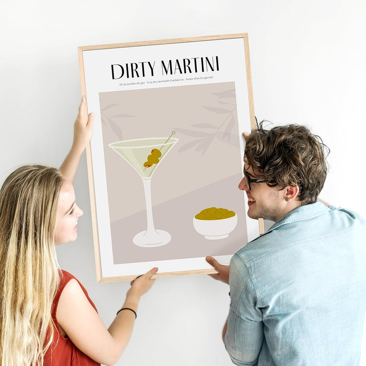 JUNOMI® Dirty Martini Poster DIN A2, Cocktail, Longdrink, Bar, Getränke, Cocktail Set | Mit Rahmen N