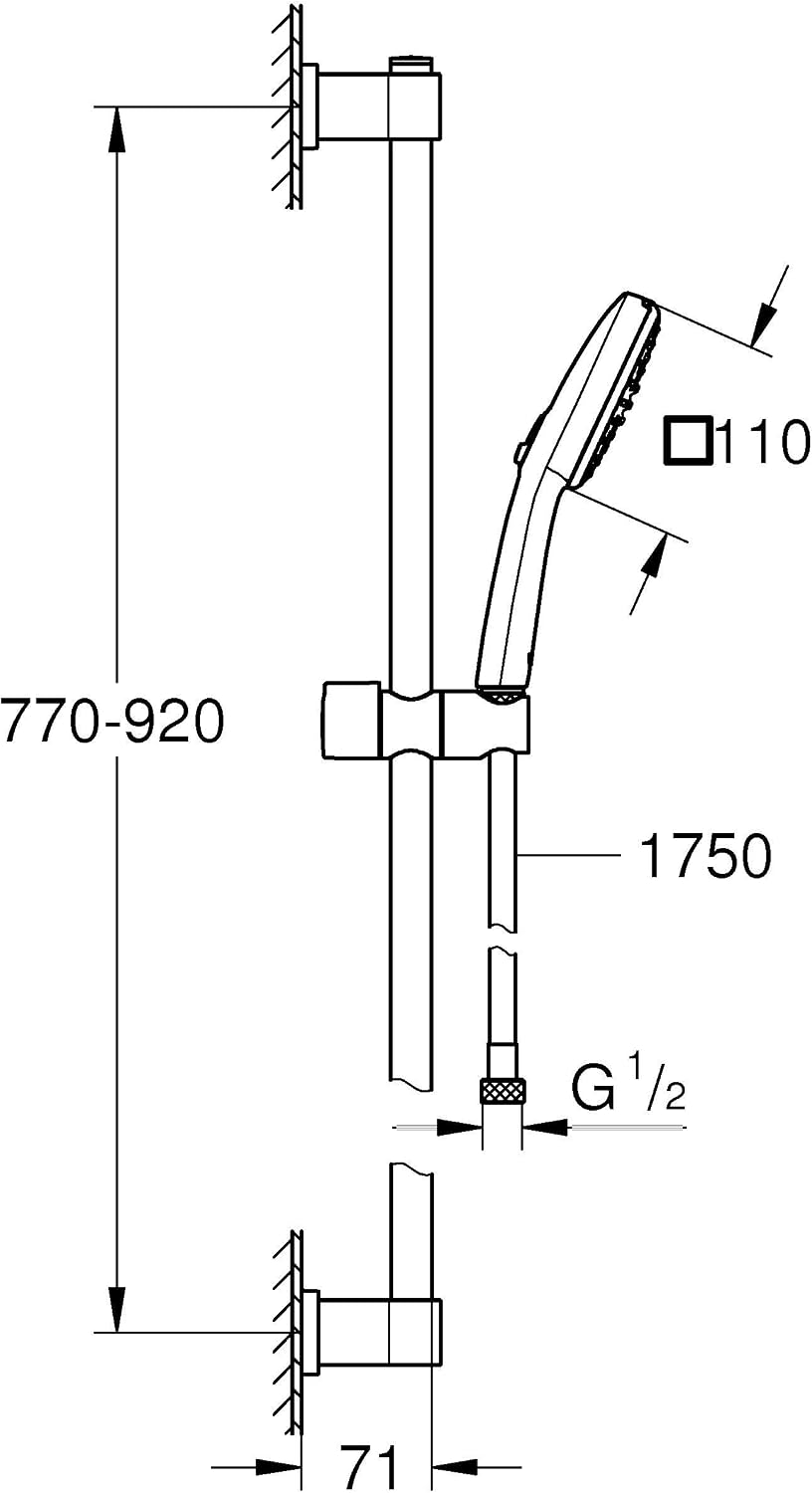 GROHE Vitalio 110, Duschset wassersparend, 8l pro Min (Brausestangenset mit: Duschkopf 2 Strahlarten