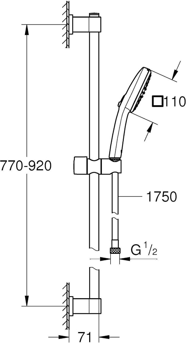 GROHE Vitalio 110, Duschset wassersparend, 8l pro Min (Brausestangenset mit: Duschkopf 2 Strahlarten