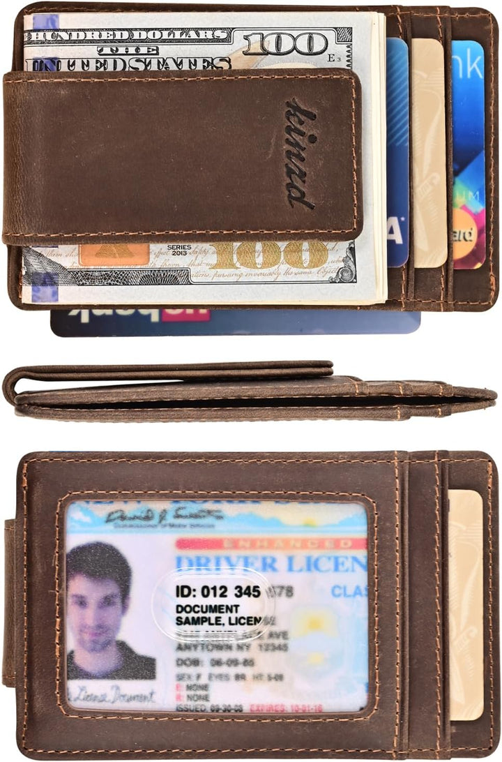Geldbörse mit Geldklammer und starkem RFID-blockierendem Magneten, dünn, aus Leder - - Einheitsgröss