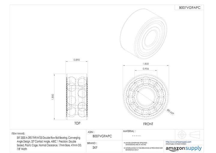 SKF 33 A Serie zweireihig eckig Kontakt Kugellager, 30 ° Kontakt Winkel, doppelt versiegelt, Lithium