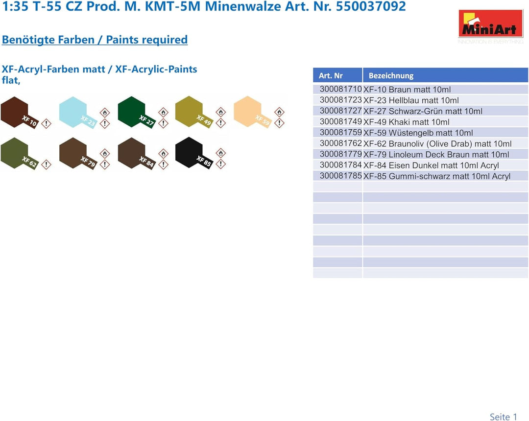 Mini Art 37092 1:35 T-55 CZ Prod. M. KMT-5M Minenwalze-originalgetreue Nachbildung, Modellbau, Plast