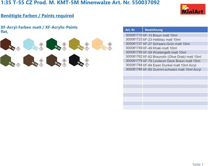 Mini Art 37092 1:35 T-55 CZ Prod. M. KMT-5M Minenwalze-originalgetreue Nachbildung, Modellbau, Plast