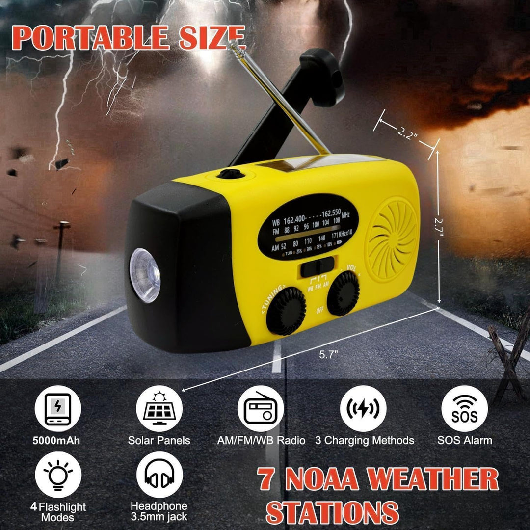 Notfall-Solarradio, tragbares Kurbelradio mit LED-Taschenlampe, wiederaufladbares 5000mAh-Netzteil,