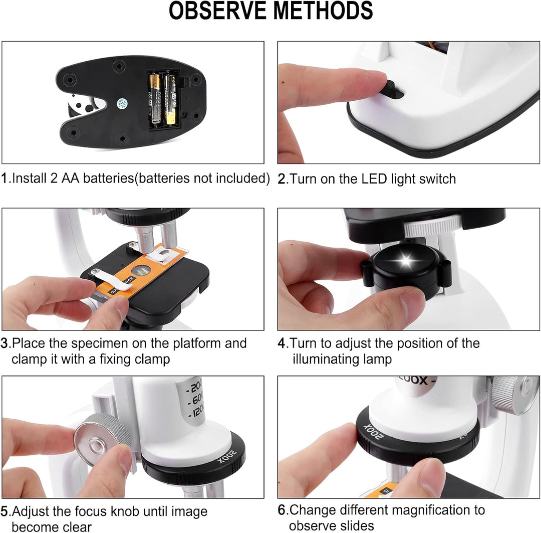deAO Kinder-Mikroskop, Junior Einsteiger Mikroskop mit LED-Beleuchtung und Farbfilter mit 3-facher V