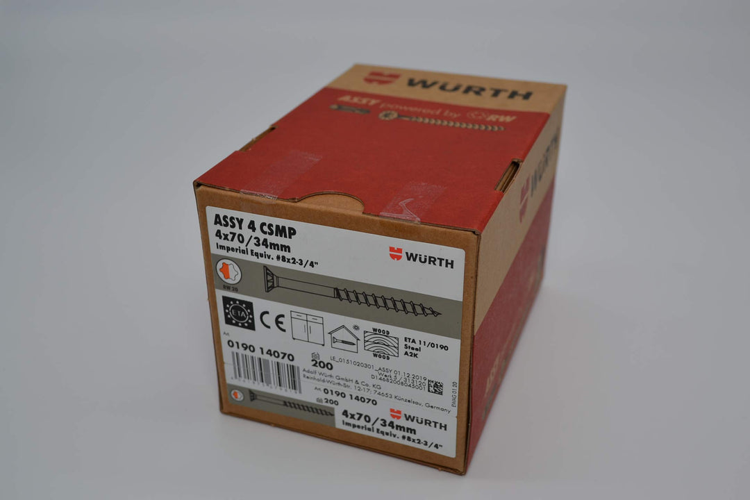 Würth Assy 4 CSMP Spanplattenschraube 4x70mm, 200 Stk/Pack, Stahl verzinkt, Teilgewinde, Senkkopf RW