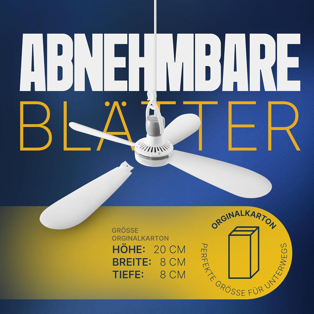 Bestlivings Mobiler Deckenventilator mit Stecker und Schalter, 220V-240V / 5 Watt, Ø40 cm Portabler
