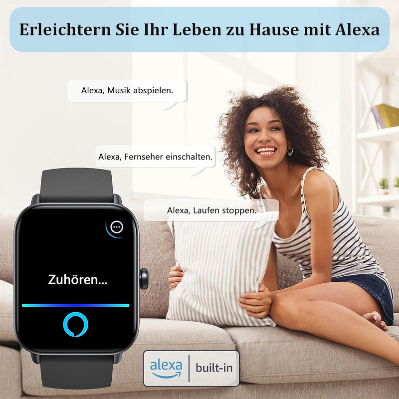 KALINCO Smartwatch für Damen Herren, Fitnessuhr 1.8 Zoll mit Telefonfunktion, Fitness Tracker Alexa