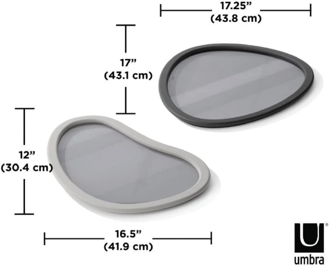 Umbra Hub Serviertabletts, Modernes Tablett-Set aus Glas mit Gummirahmen, 2er-Set, Anthrazit/Grau