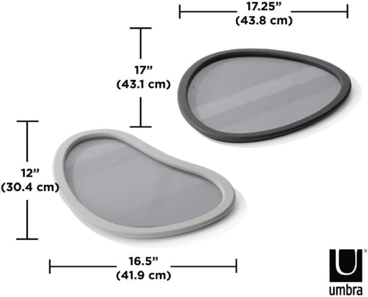 Umbra Hub Serviertabletts, Modernes Tablett-Set aus Glas mit Gummirahmen, 2er-Set, Anthrazit/Grau