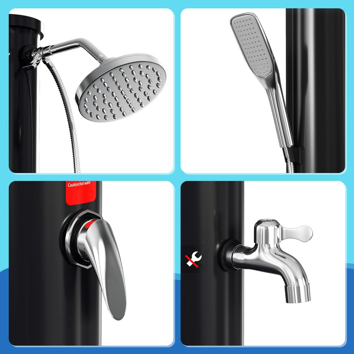 Solardusche 40L Solar Gartendusche mit 360°Regenduschkopf, Wasserhahn und handbrause, Warmes Wasser