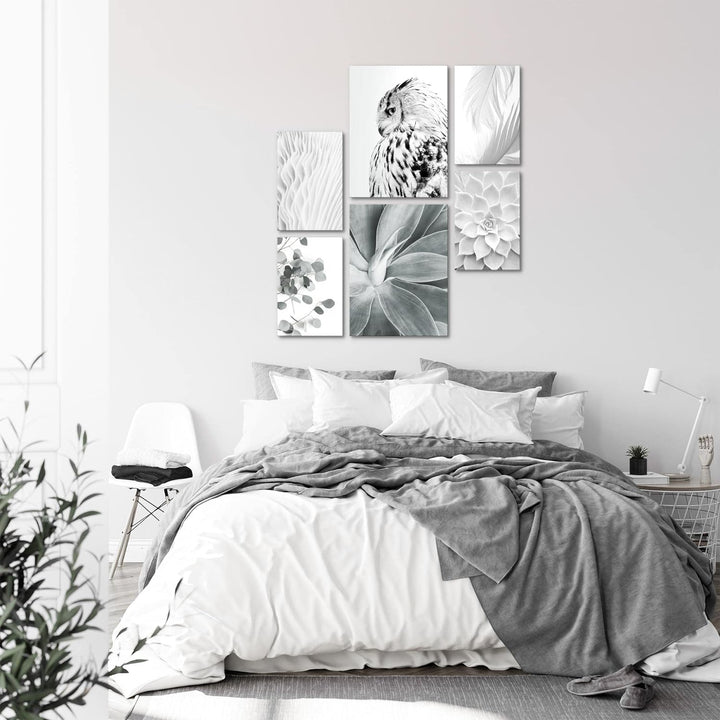 Novart Bilder Set - AUFHÄNGFERTIG - KEIN EXTRA RAHMEN BENÖTIGT - Boho Eule Modern Schwarz Weiss - Wo