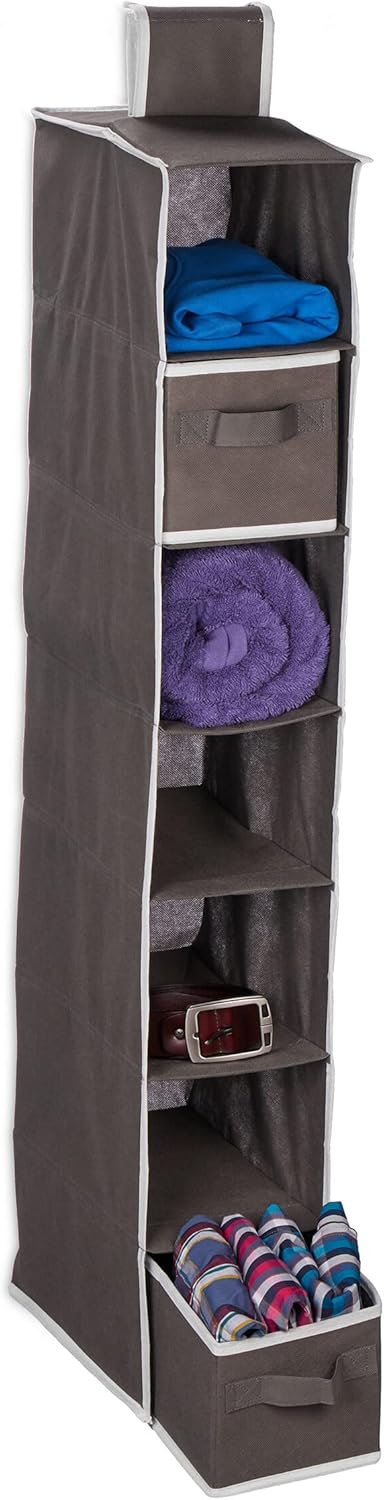 Relaxdays Hängeregal Kleiderschrank, 7 Fächer, Stoff, HxBxT: 106 x 16,5 x 31 cm, 2 Schübe, Kleideror