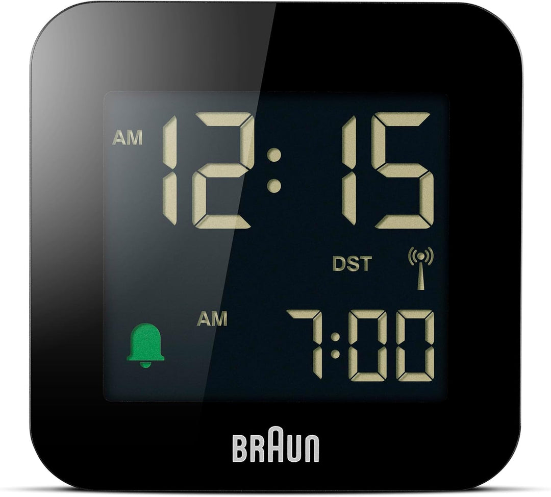Braun Digitaler Reisewecker Mitteleuropäische Zeitzone (MEZ) mit Schlummerfunktion, kompakte Grösse,
