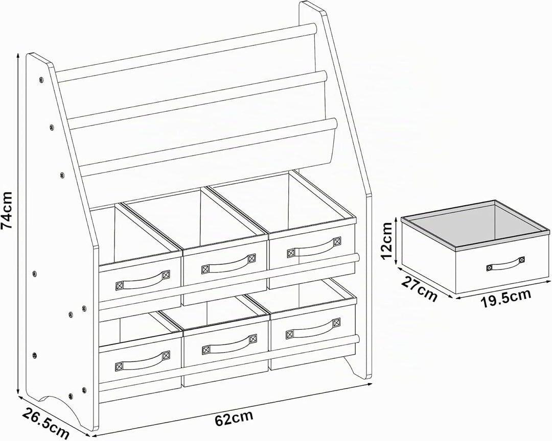 [en.casa] Kinderregal Ponteceso Bücherregal mit 2 Ablagefächern Spielzeugregal 6 Boxen Bücherkiste m