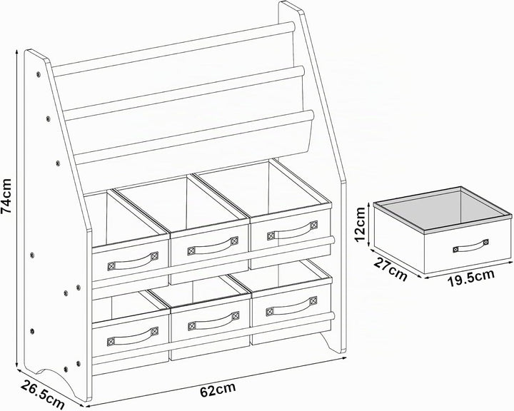 [en.casa] Kinderregal Ponteceso Bücherregal mit 2 Ablagefächern Spielzeugregal 6 Boxen Bücherkiste m