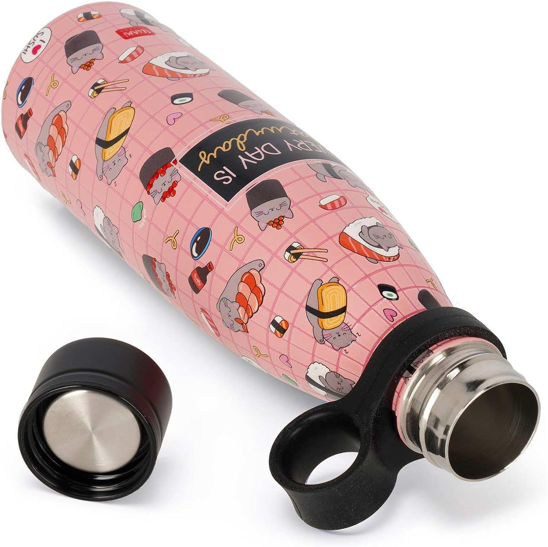 LEGAMI - Thermosflasche Hot&Cold, Sushi Cat, 500 ml, luftdichter Verschluss, 12 Stunden heisse Geträ