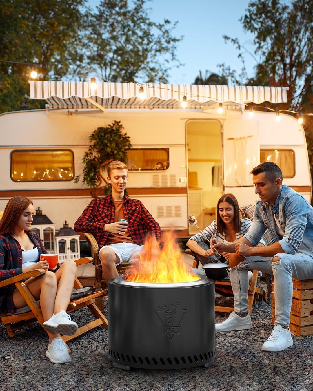 Rauchfreie Feuerschale Edelstahl 50CM Schwarz: Feuerschale Garten für Camping auf der Terrasse im Fr