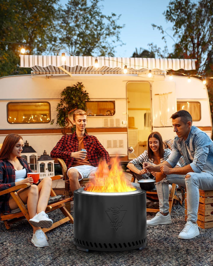 Rauchfreie Feuerschale Edelstahl 50CM Schwarz: Feuerschale Garten für Camping auf der Terrasse im Fr