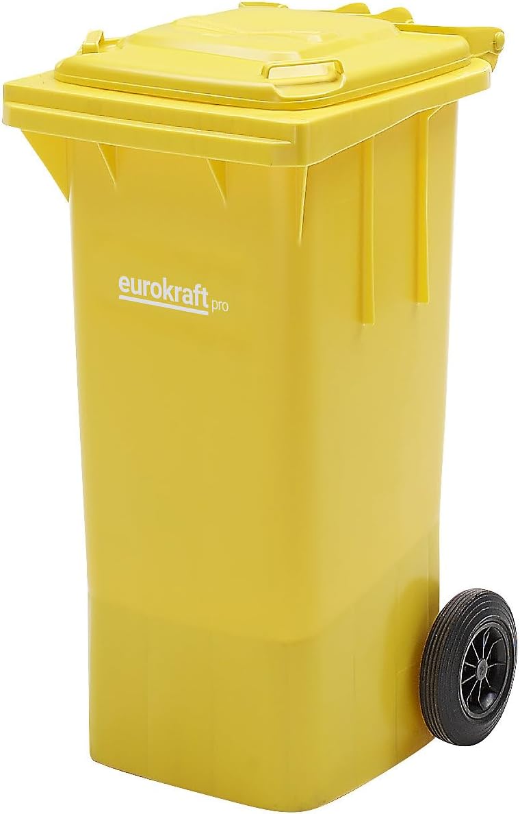 eurokraft | Mülltonne aus Kunststoff DIN EN 840 | Volumen 120 L | BxHxT 505 x 1005 x 555 MM | Gelb
