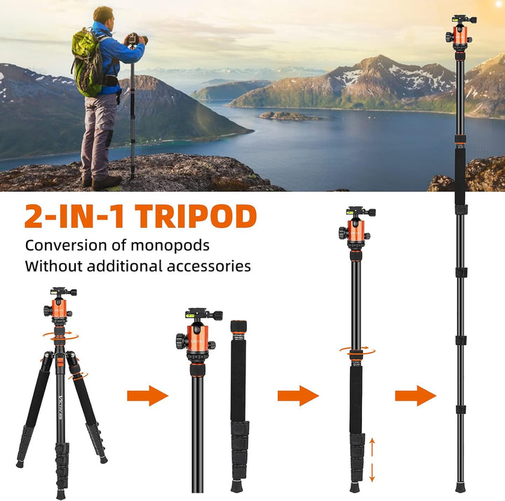 VICTIV 205cm Professionell Stativ für Kamera, Aluminiumlegierung Reisestativ Stativ für DSLR, 360 Gr