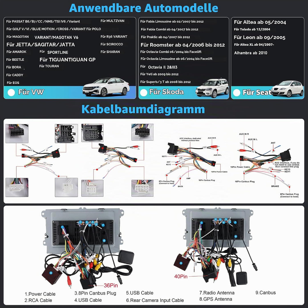 2G+64G Android 15 Autoradio für VW Golf 5 6 Passat Jetta Caddy EOS T5 Tiguan Touran CC Polo 9 Zoll H