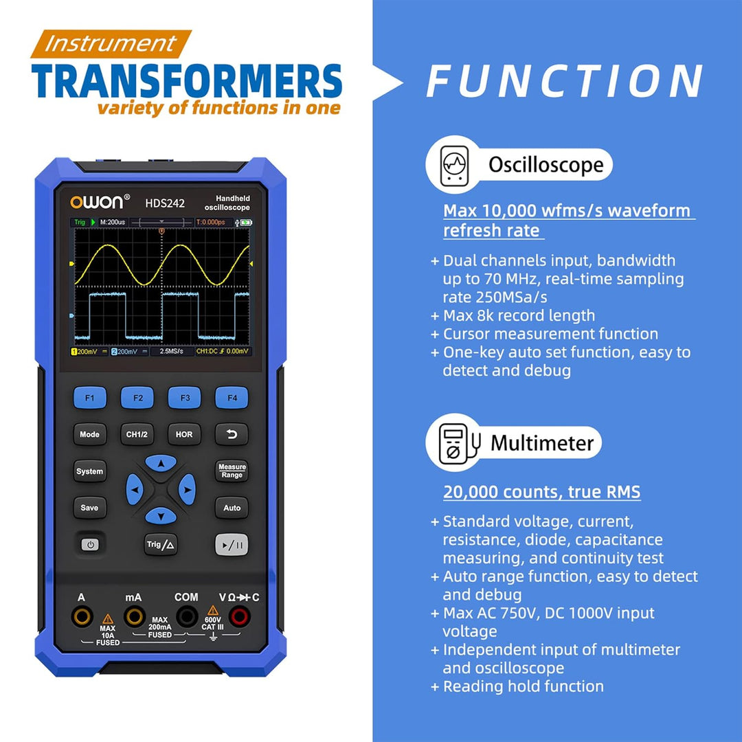 OWON HDS242 Handheld-Oszilloskop, Digitales Oszilloskop tragbares 2-in-1-Universalprüfgerät, 20000 C