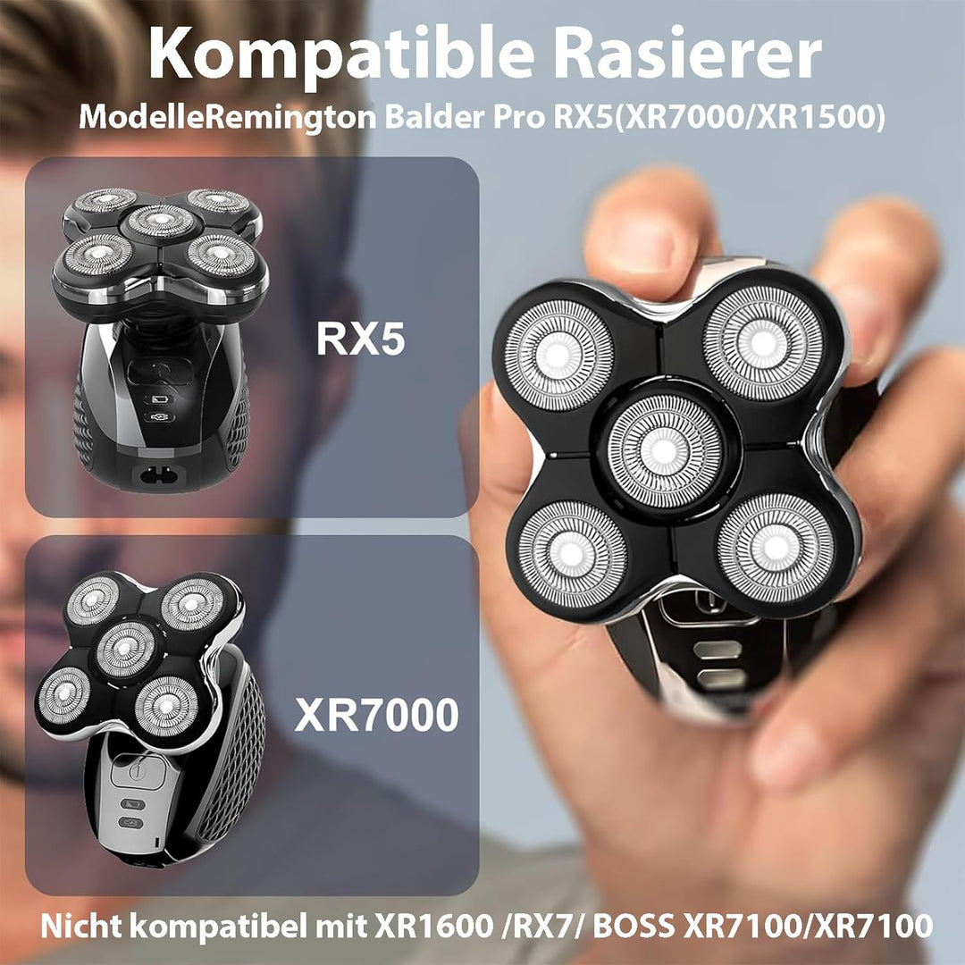 2 Stück Ersatzköpfe für Remington Balder Kopfrasierer XR7000/XR1500/XR1501-5-fach Dual Track Scherkö