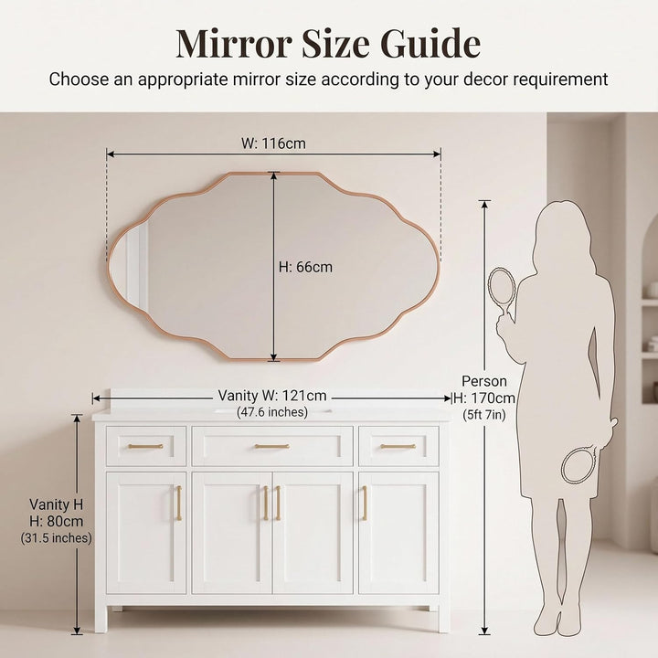 Clevich Spiegel Asymmetrisch 66x116cm Rahmen Alu, HD Glas Wandspiegel, Moderner Dekor-Spiegel, Schla
