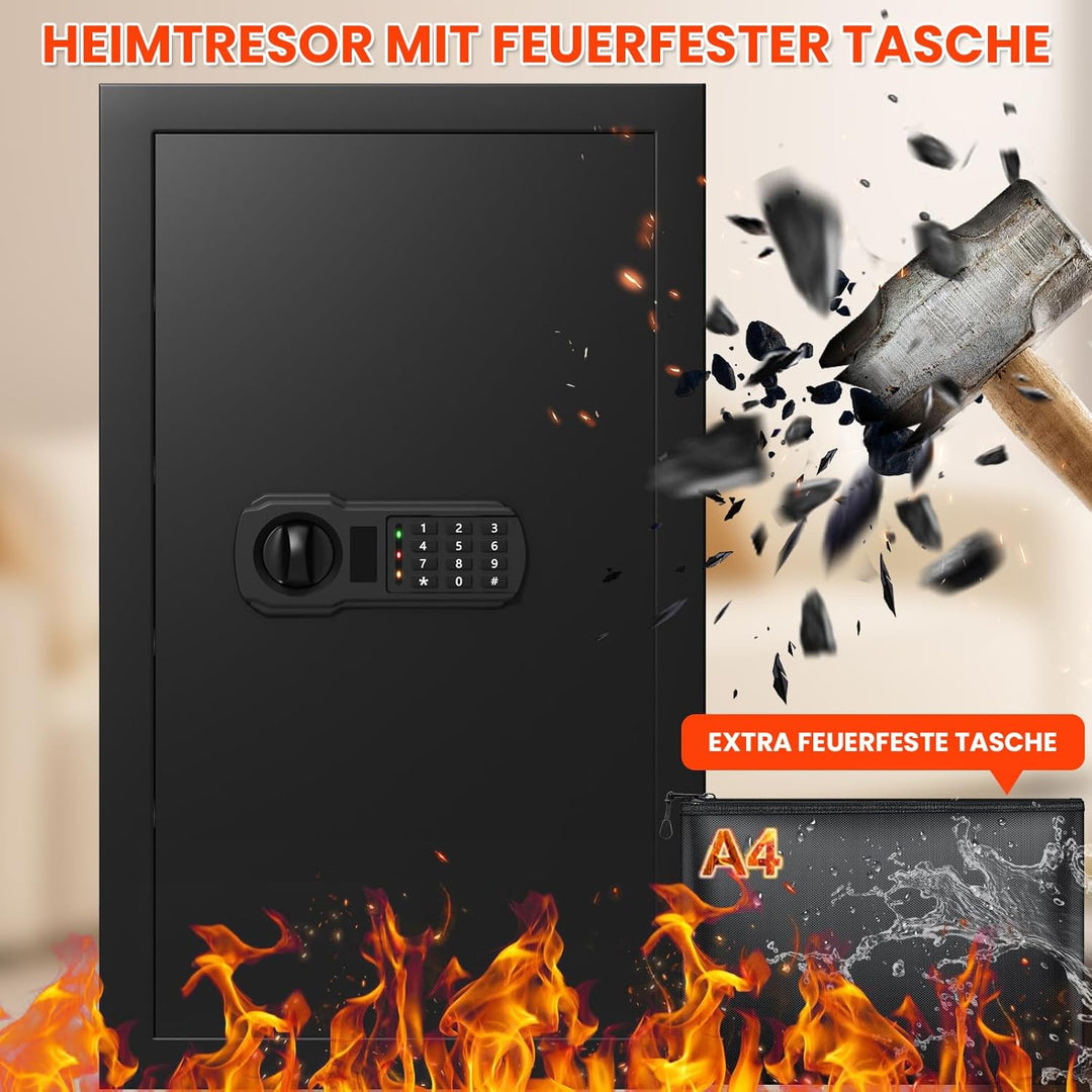85L Grosser Feuerfester Tresor mit Feuerfeste Dokumententasche, Digitaler Heimtresor mit Herausnehmb