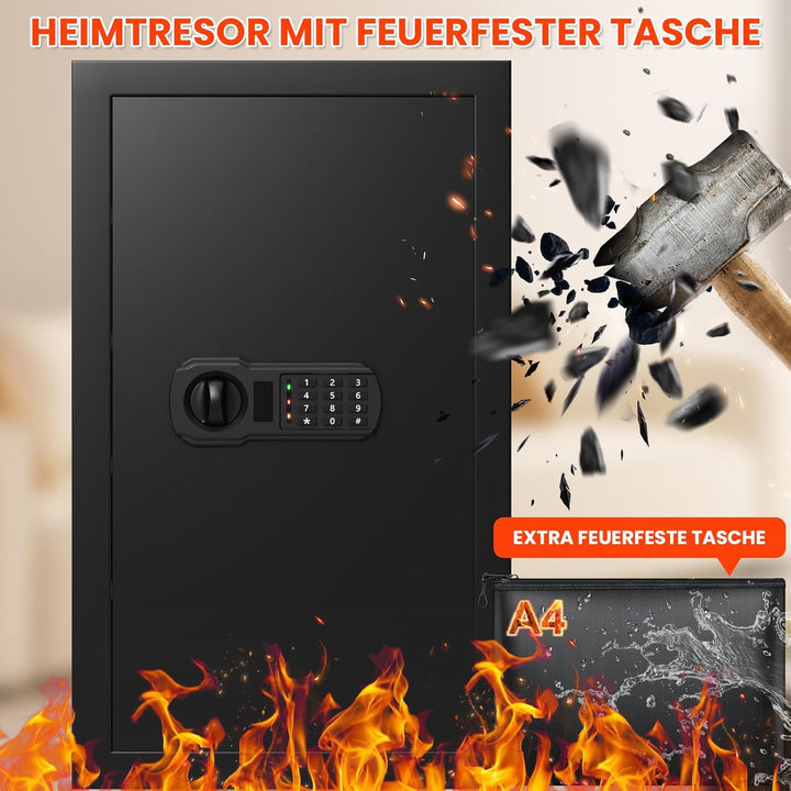 85L Grosser Feuerfester Tresor mit Feuerfeste Dokumententasche, Digitaler Heimtresor mit Herausnehmb