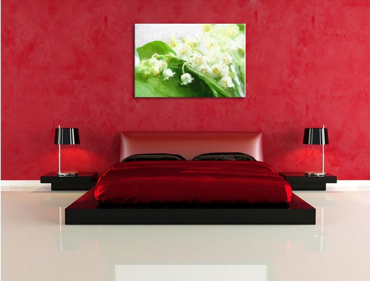 Pixxprint Maiglöckchen Ostern Kunst Pinsel Effekt, Format: 100x70 auf Leinwand, 100x70