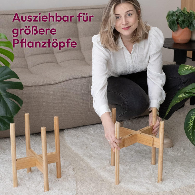 Gadgy® Pflanzenständer Holz - 2er Set Bambus Blumenständer Holz - Verstellbare Blumenhocker Holz für