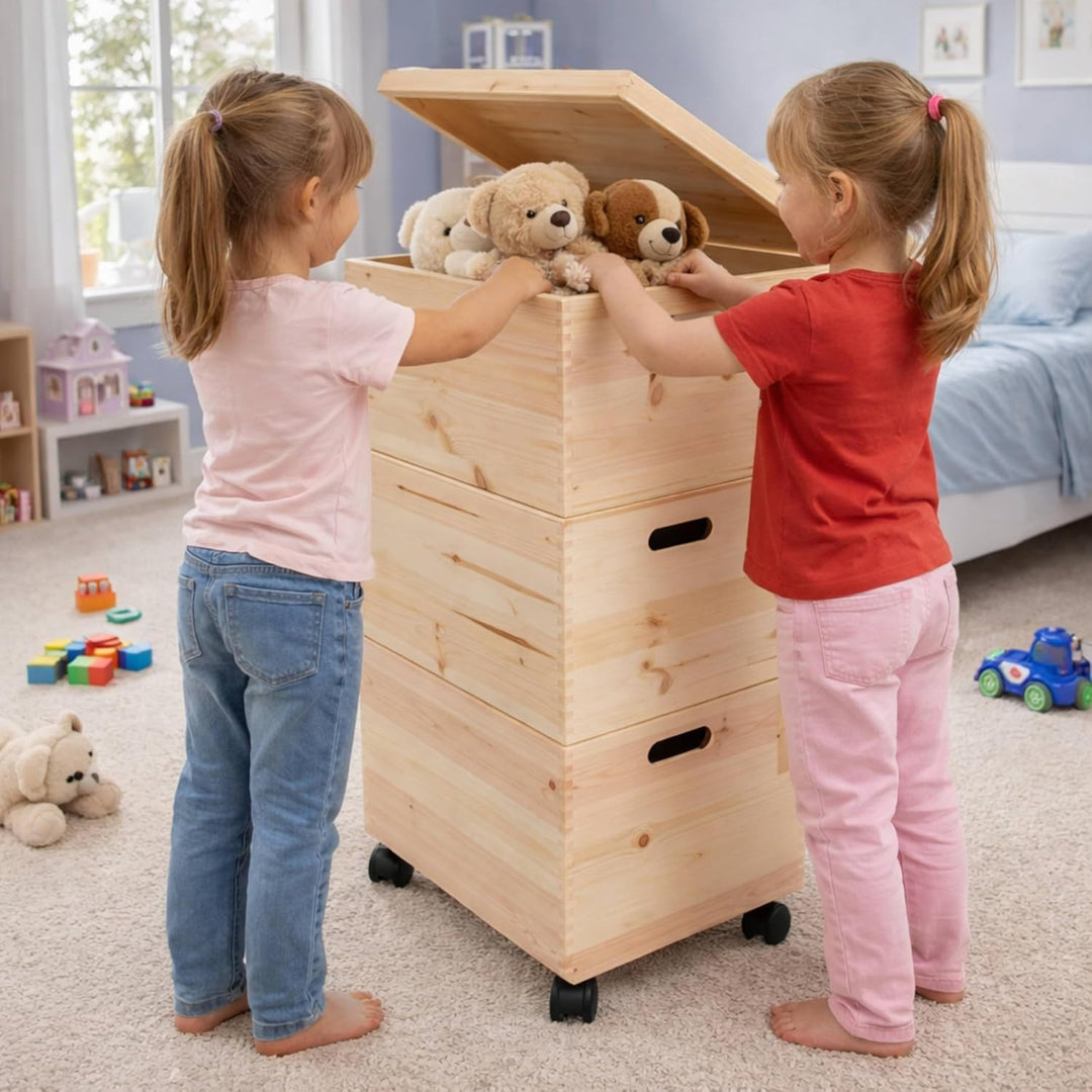 Pinus - Spielzeugkiste Holz mit Deckel 3-in-1, Spielzeug Aufbewahrung Standard, 39x30x74 cm, Aufbewa