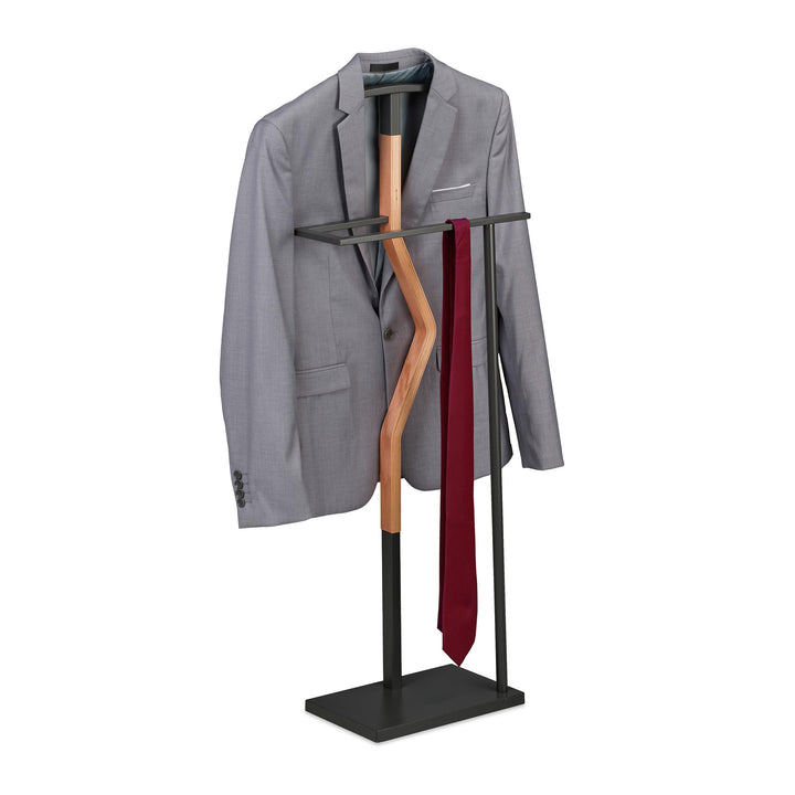 Relaxdays Herrendiener, Jackett & Hose, HxBxT: 107x48x20 cm, Metall & Holzoptik, Stiller Diener Schl