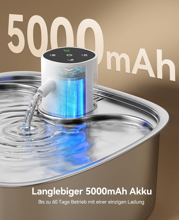 FEELNEEDY 8L Katzenbrunnen Kabellos, 5000mAh Trinkbrunnen für Hunde mit 3 Filters, Katzenbrunnen Ede
