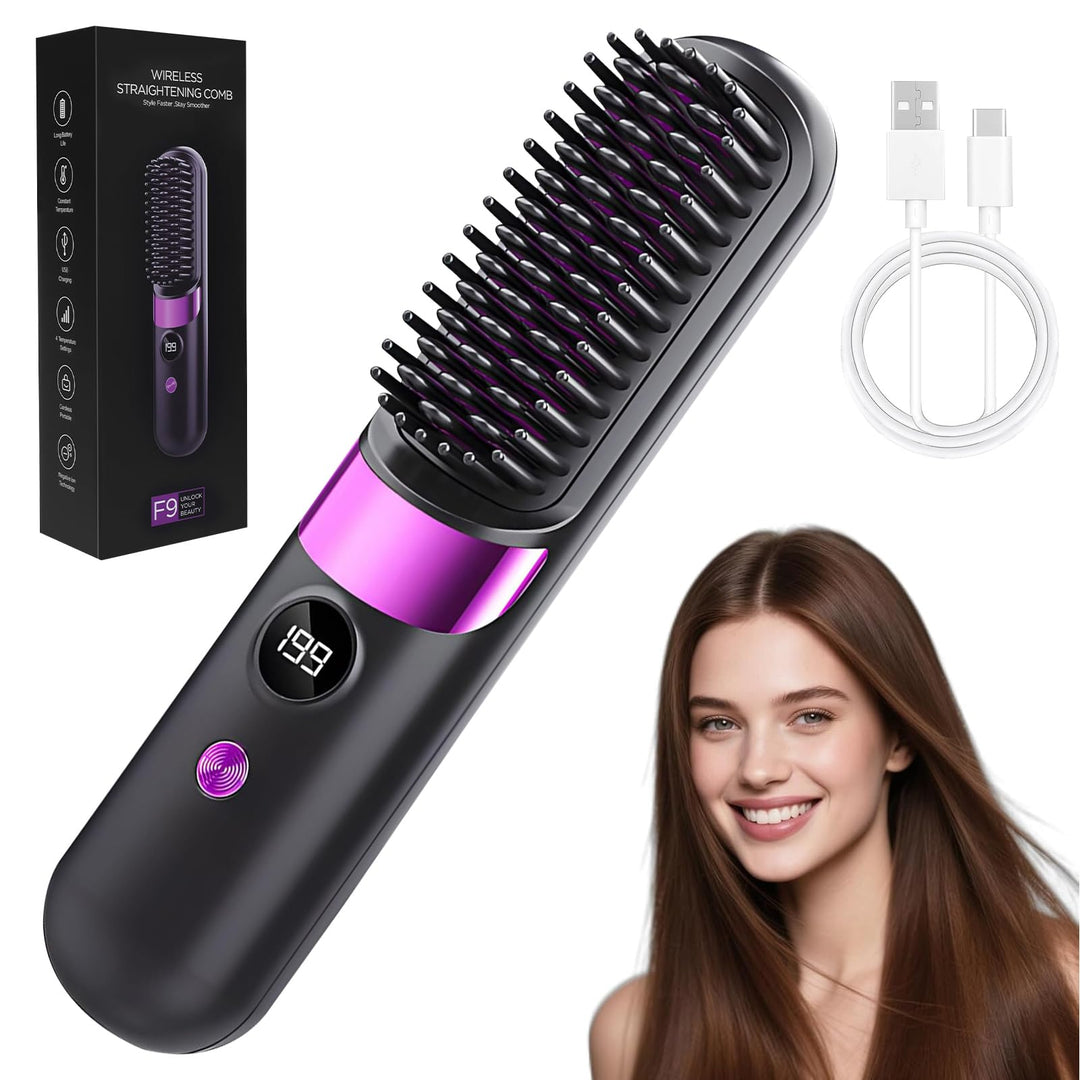 Glättbürste Kabellos, Haarbürste Elektrisch, Stylingbürste für Kurze Langes Haare Damen, Haarglätter