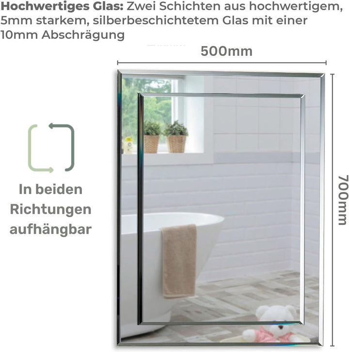 Badezimmerspiegel, Badspiegel, Wandspiegel, Spiegel, Zwei Schichten aus Glas rechteckig - Schöne Qua