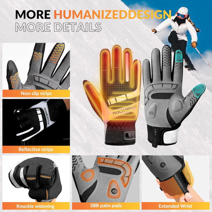 ROCKBROS Beheizte Handschuhe Winter Beheizbare Fahrradhandschuhe Touchscreen Warme Winddichte Heizha