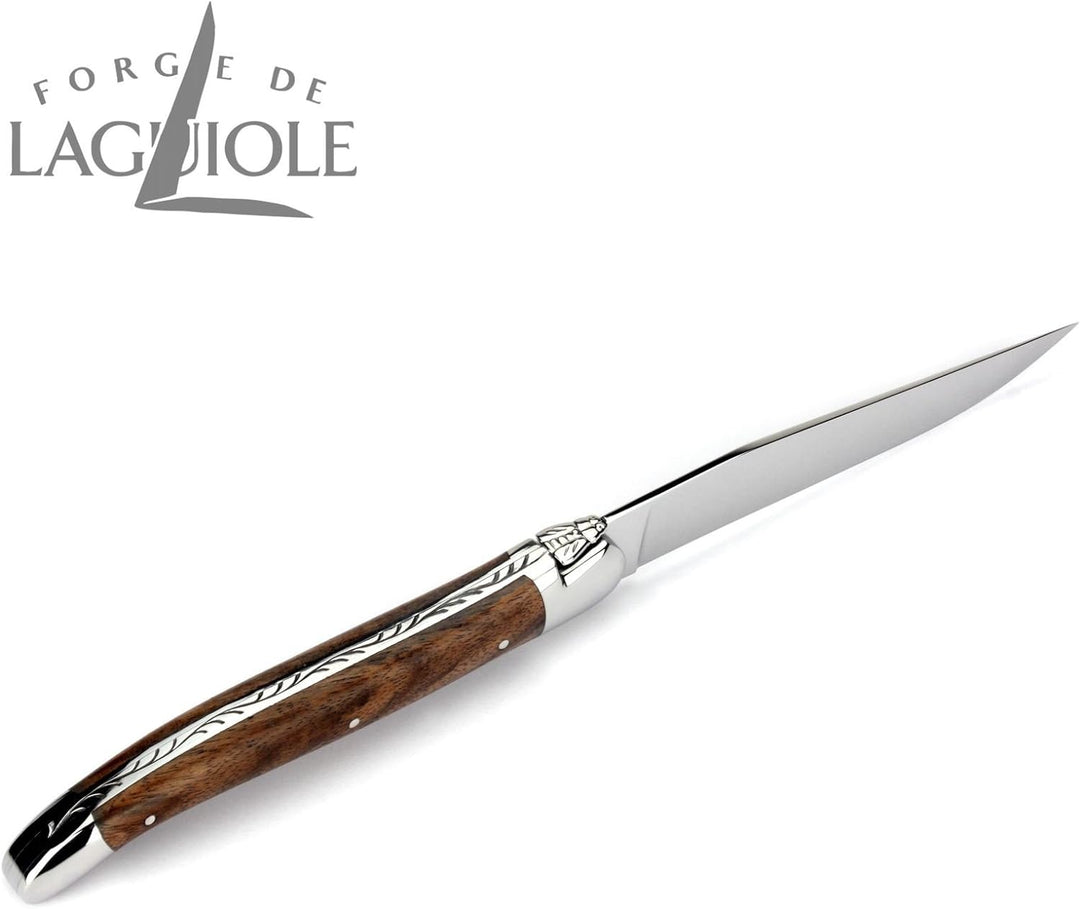 Forge de Laguiole - Set ein Steakmesser und eine Gabel - Griff Nussbaumholz - Besteck Frankreich - S