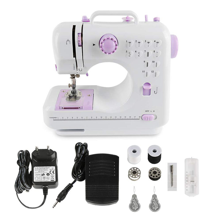 Nähmaschine für Kinder & Anfänger, 12 Stichmuster, Mini Nähmaschine mit Fusspedal, Strom und Batteri