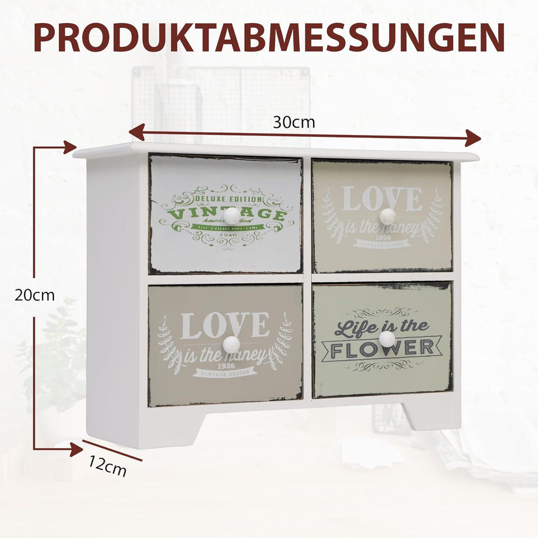 DRULINE Schreibtisch Organizer mit 4 Schubladen – Holz Kommode in– Praktische Aufbewahrung für Büro,
