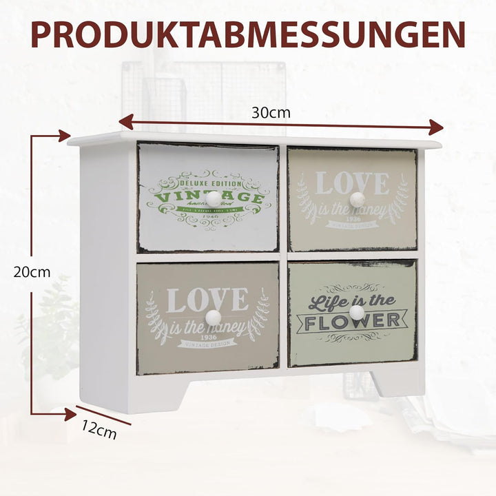 DRULINE Schreibtisch Organizer mit 4 Schubladen – Holz Kommode in– Praktische Aufbewahrung für Büro,