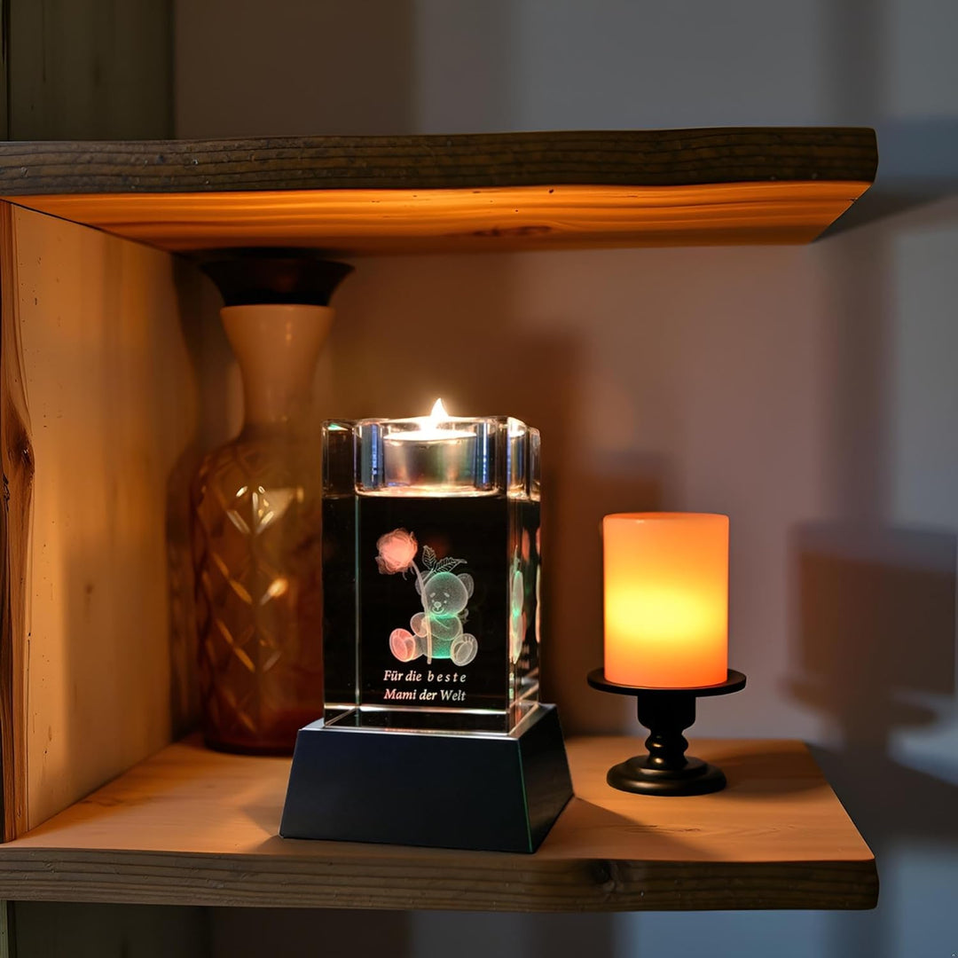 Kaltner Präsente Stimmungslicht - EIN ganz besonderes Geschenk: LED Kerze/Kristall Glasblock / 3D-La