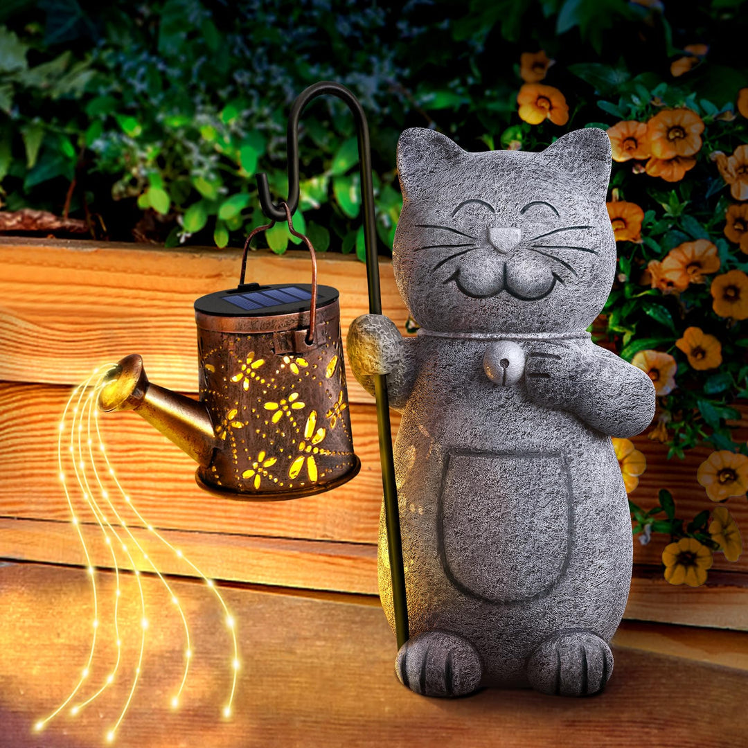Hinshark Geschenke für Frauen Mama, LED Deko Katze Gartenstatuen, Geschenke für Frauen Weihnachten,